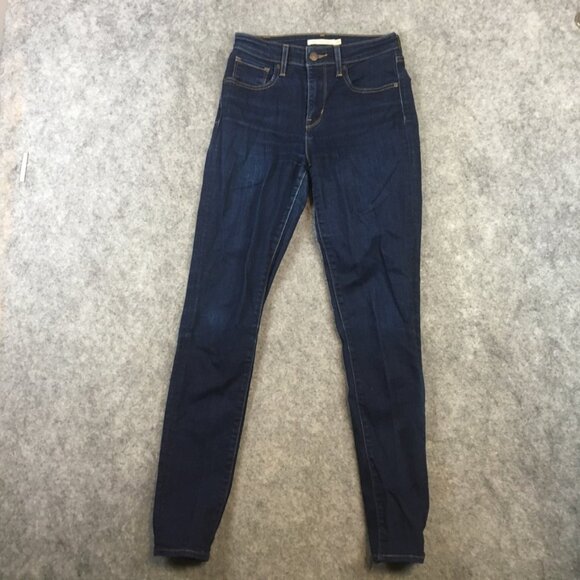 Levis Jeans Womens 0 25 721 High Rise Skinny Dark Wash Stretch Distressed Blue - Picture 1 of 16
